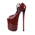 Superstarer New Fashion Leopard Pointed Open Toe Ankle Straps High Heels Sandal